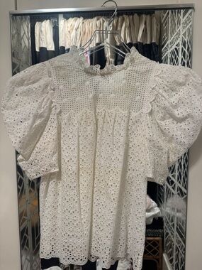 Ulla Johnson White Eyelet Puff-Sleeve Blouse